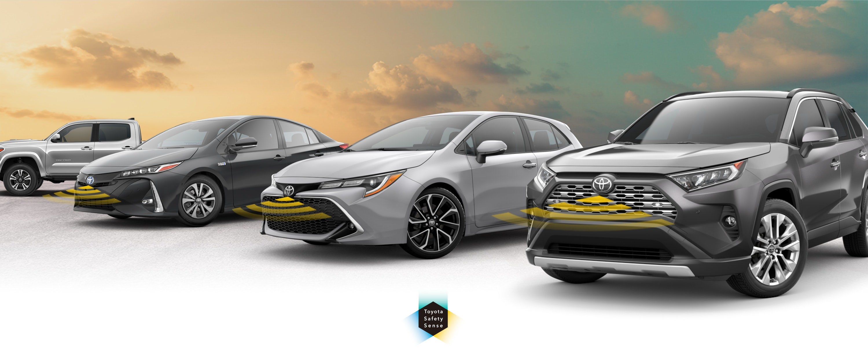 Toyota Safety Sense: Designed for Safety. Options shown on Toyota models including RAV4, Tacoma, and Camry, available now at Stapp Interstate Toyota in Frederick CO.