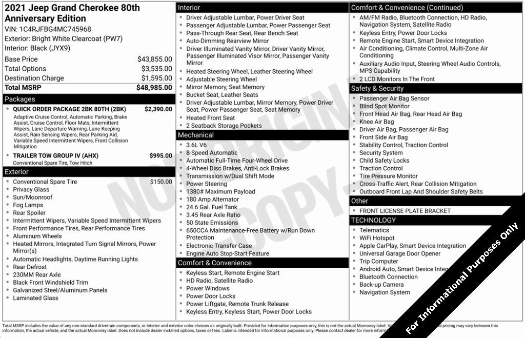 2021 Jeep Grand Cherokee 80th Anniversary Edition