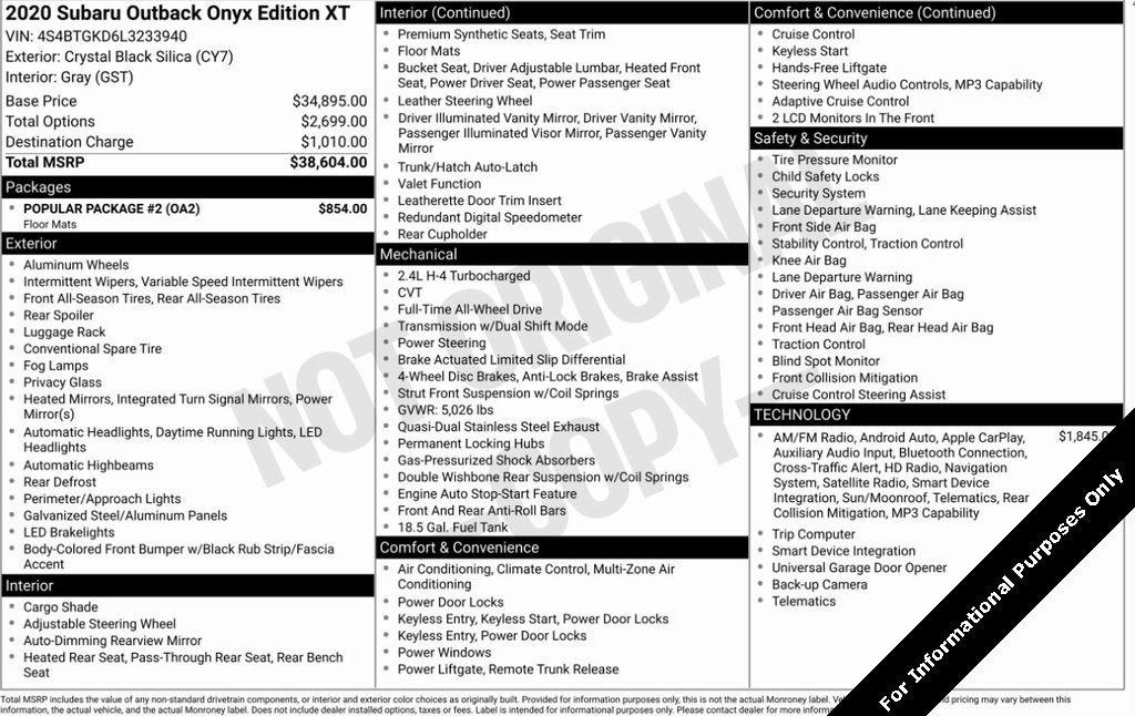 2020 Subaru Outback Onyx Edition XT