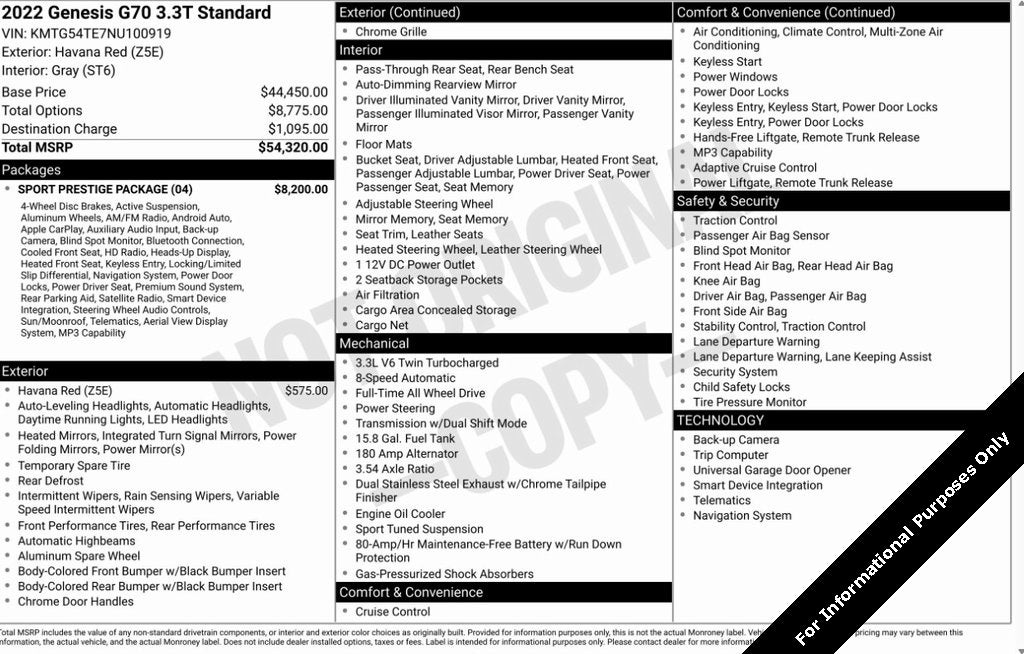 2022 Genesis G70 3.3T