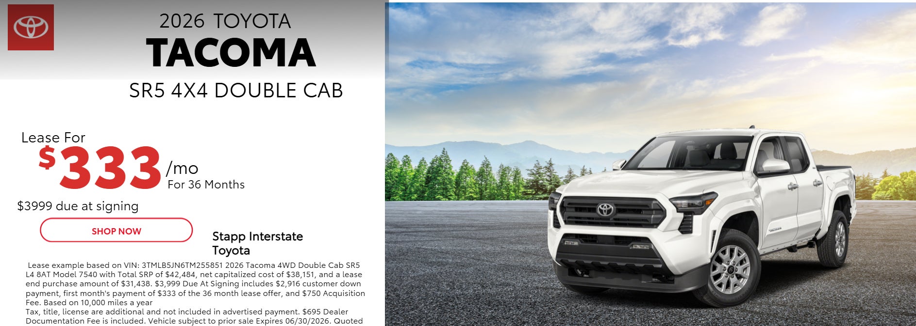  2026 Tacoma Lease Special