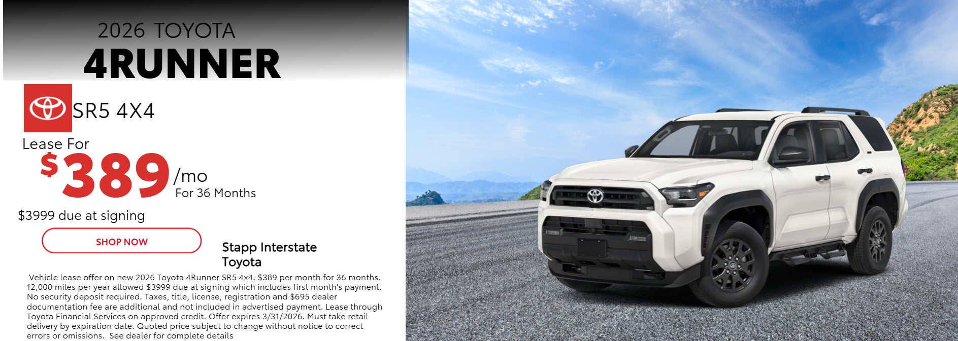 2026 Toyota 4Runner Lease Information