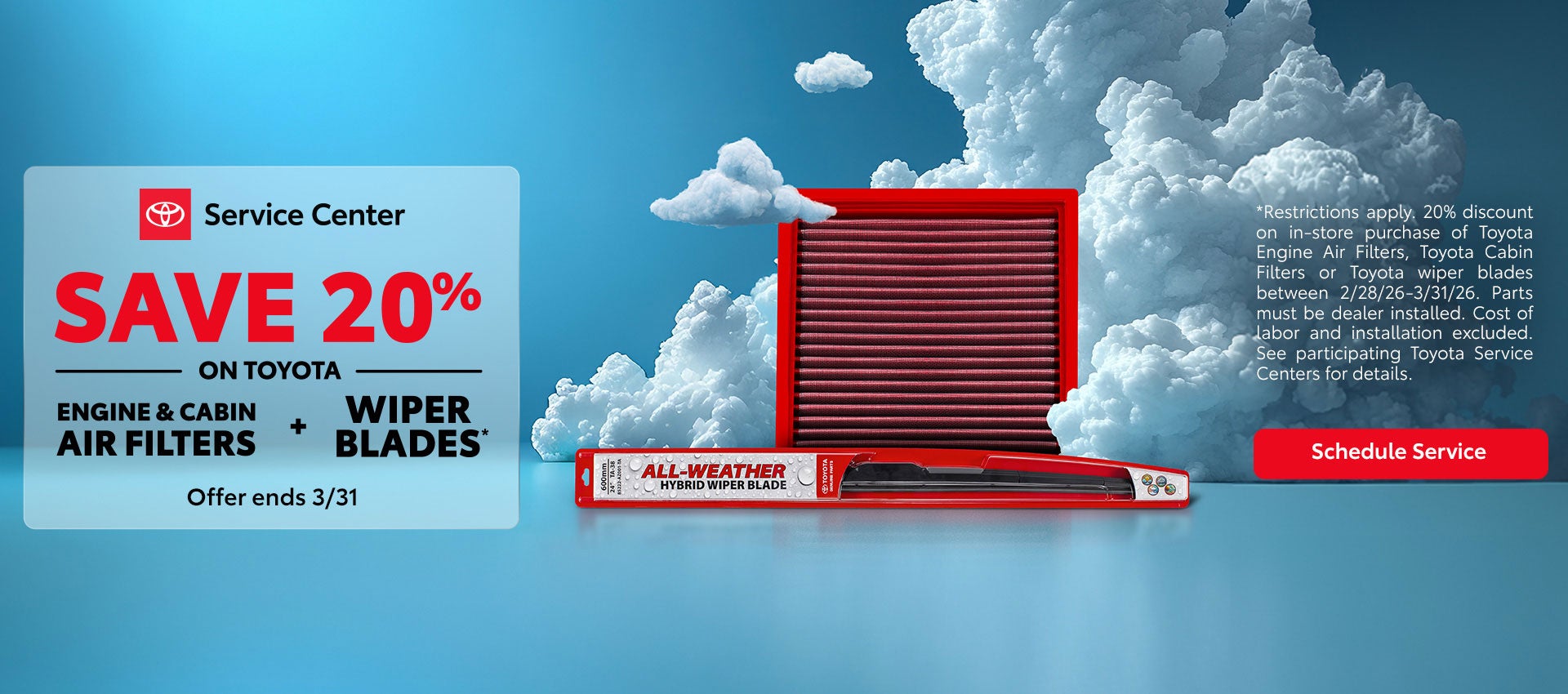 Save 20% on Toyota Engine & Cabin Air Filters & Wipers